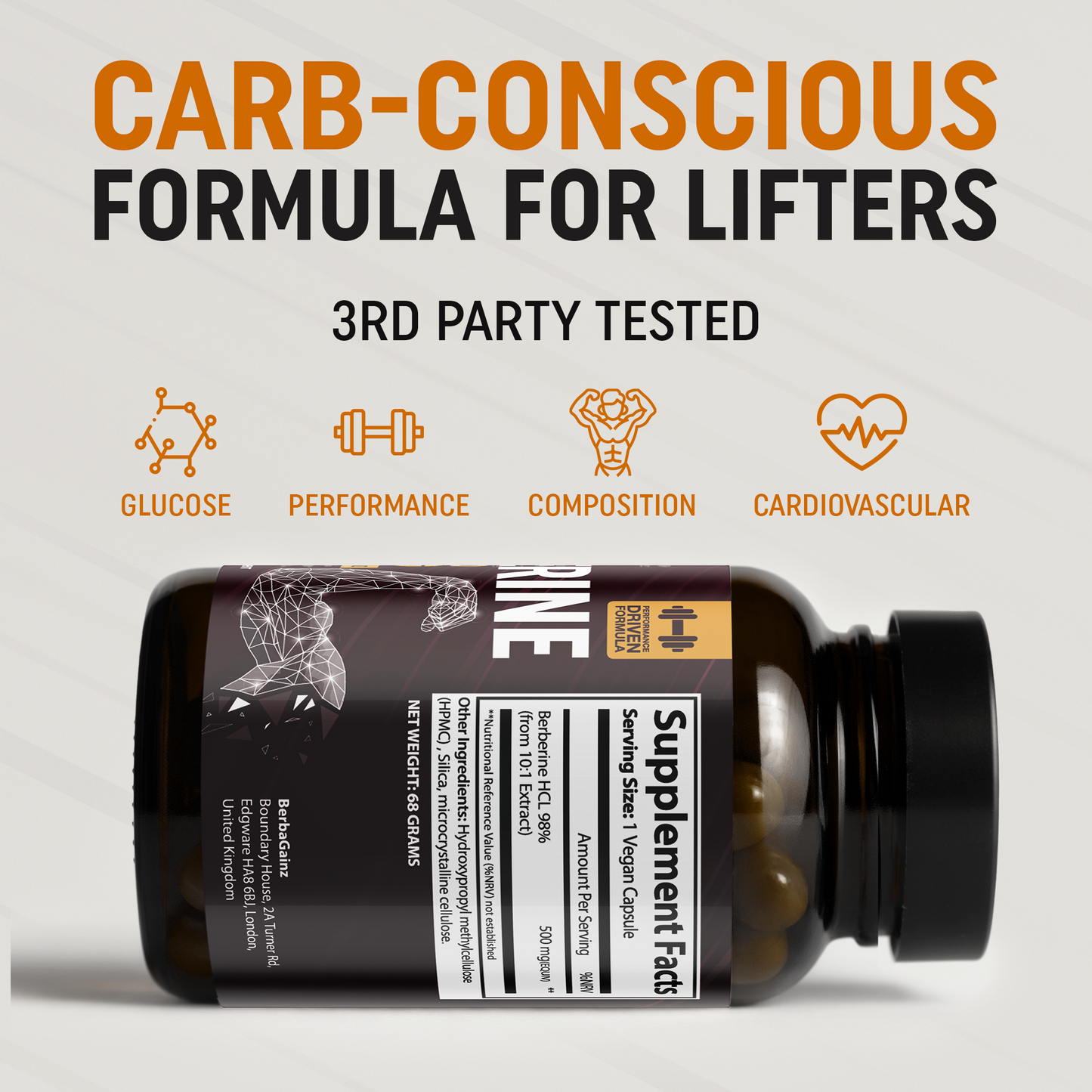 BerbaGainz Berberine HCL 500mg - 60 Capsules