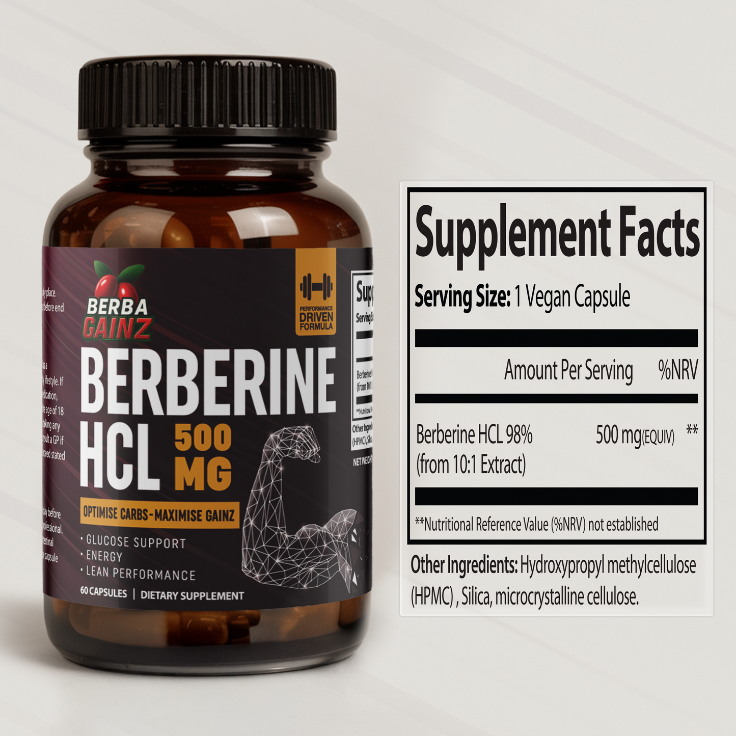 BerbaGainz Berberine HCL 500mg - 60 Capsules